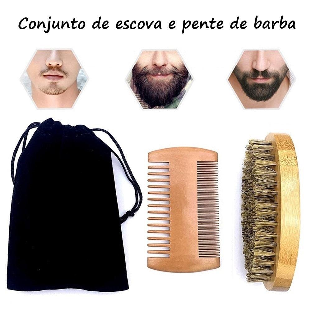 Escova de barba masculina com cerdas naturais de javali Shop MultMarcas